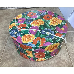 Decorative Hat Box Spring Floral Design W/Braided Cord Handle 13” Pretty Storage